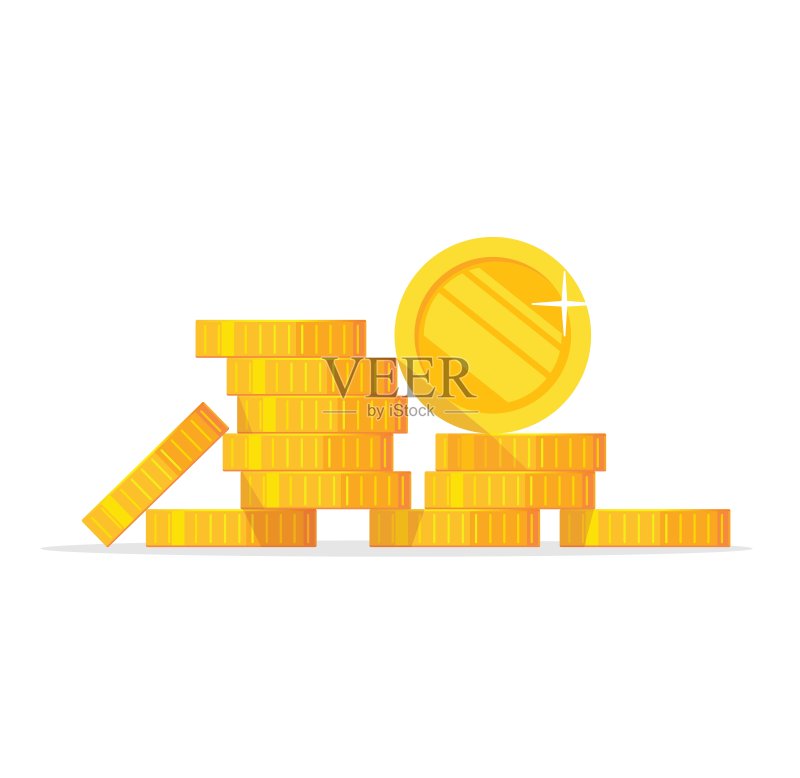 新堆栈的硬币,平硬币,货币堆叠,加密货币图标平,黄金便士现金堆,宝藏堆隔离在白色背景EPS 10矢量正版插画素材
