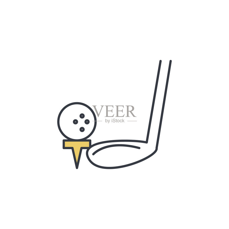 带球图标的高尔夫球棍。用于移动概念和Web应用程序的单色Web图标元素。带球图标的细线高尔夫球棍可用于Web和移动。高级图标图标素材