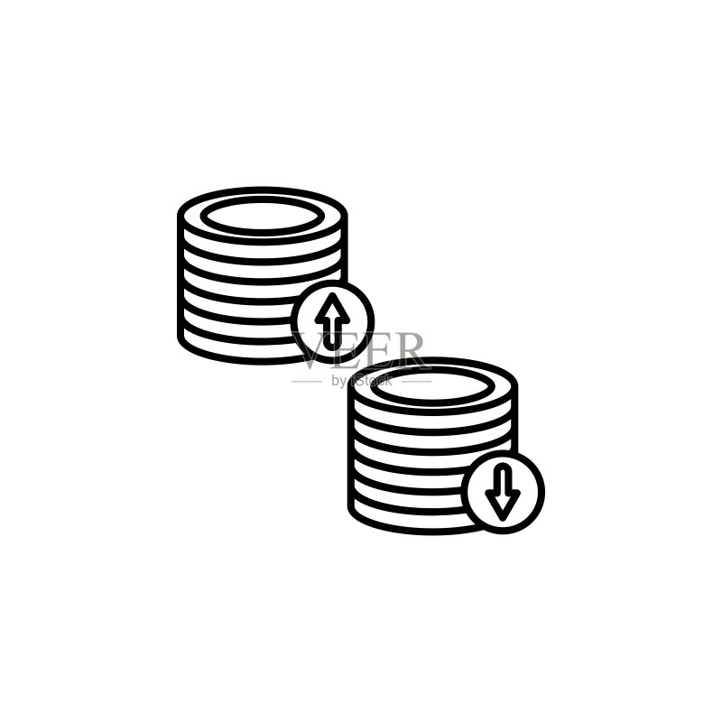 货币汇率金币图标。智能概念和Web应用程序的移动银行元素。细线金币汇率图标可用于Web和移动设备图标素材