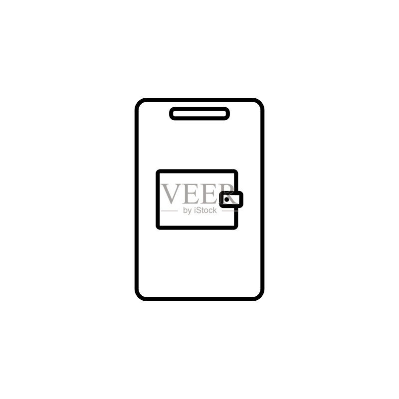 手机钱包图标:用于智能概念和Web应用的手机银行元素,细线手机钱包图标可用于Web和移动端图标素材