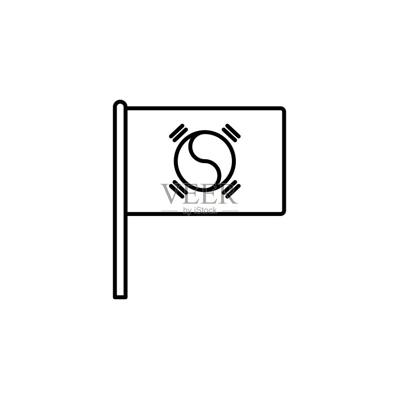 韩国图标。用于手机概念和Web应用程序的旗帜图标元素。细线韩国图标可用于Web和移动设备图标素材