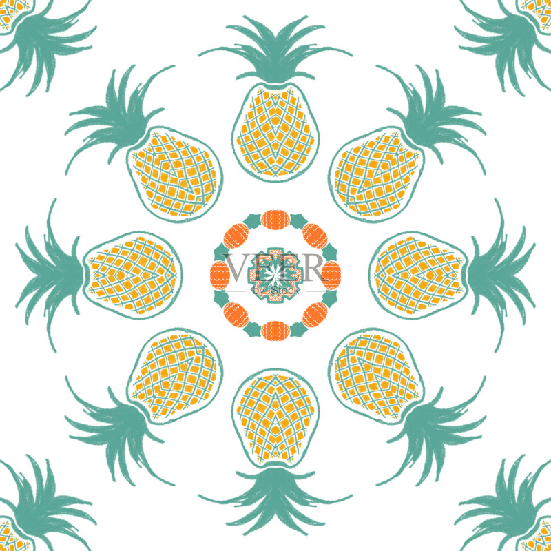 菠萝手绘壁纸图案正版插画素材