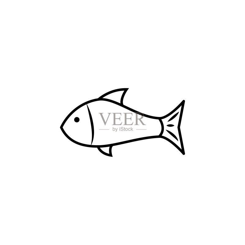 鱼图标:用于移动概念和Web应用程序的食物元素图标,可用于Web和移动端的细线鱼图标图标素材