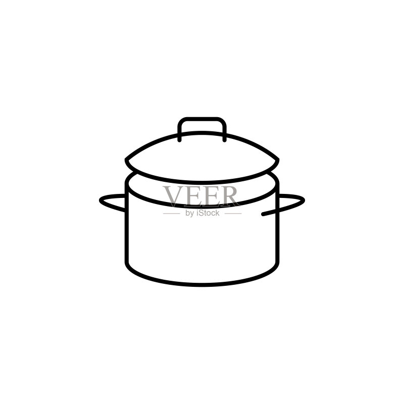 平底锅图标。用于移动概念和Web应用程序的食物图标元素。细线平底锅图标可用于Web和移动设备图标素材