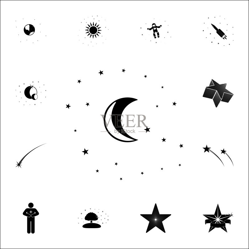 月亮和星星图标。用于Web和移动设备的星星图标通用集图标素材