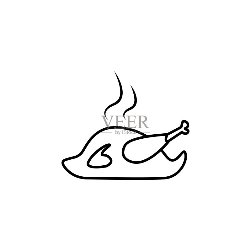 烤鸡图标:用于移动概念和Web应用的食物元素细线图标图标素材