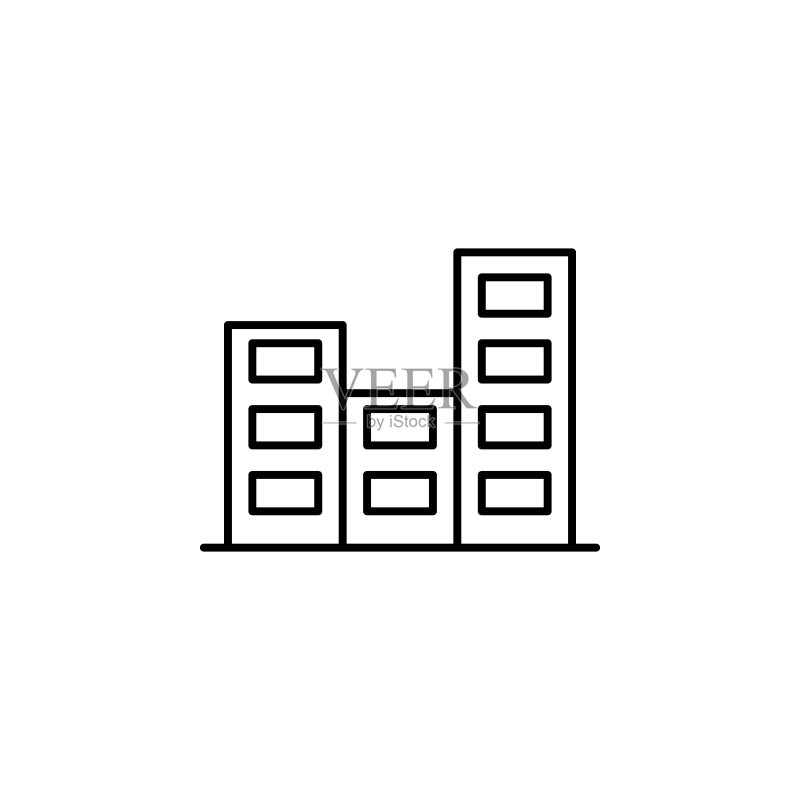 公寓图标:建筑和地标轮廓元素图标素材