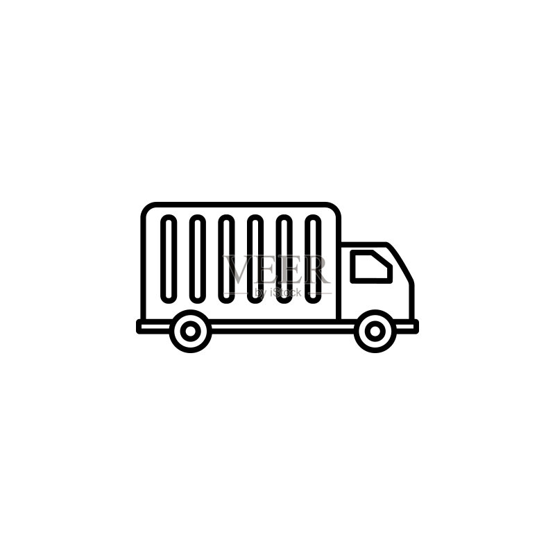 送货卡车图标。全球物流图标元素,适用于移动概念和Web应用程序。细线条送货卡车图标可用于Web和移动端图标素材