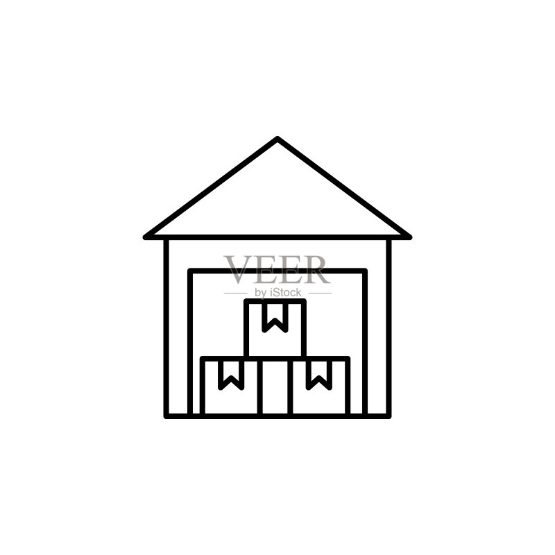 仓库图标:全球物流概念的组成元素,适用于移动概念和Web应用。细线条仓库图标可用于Web和移动端图标素材