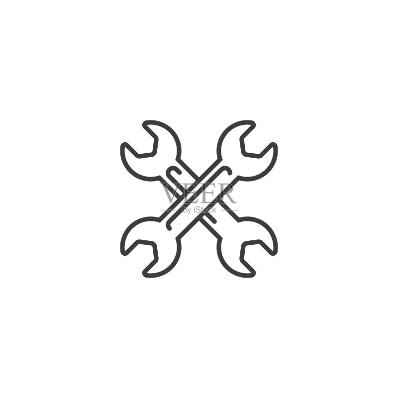 交叉扳手简约矢量轮廓线条图标图标素材