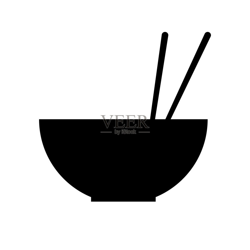 白色背景上的亚洲美食图标剪影图标素材