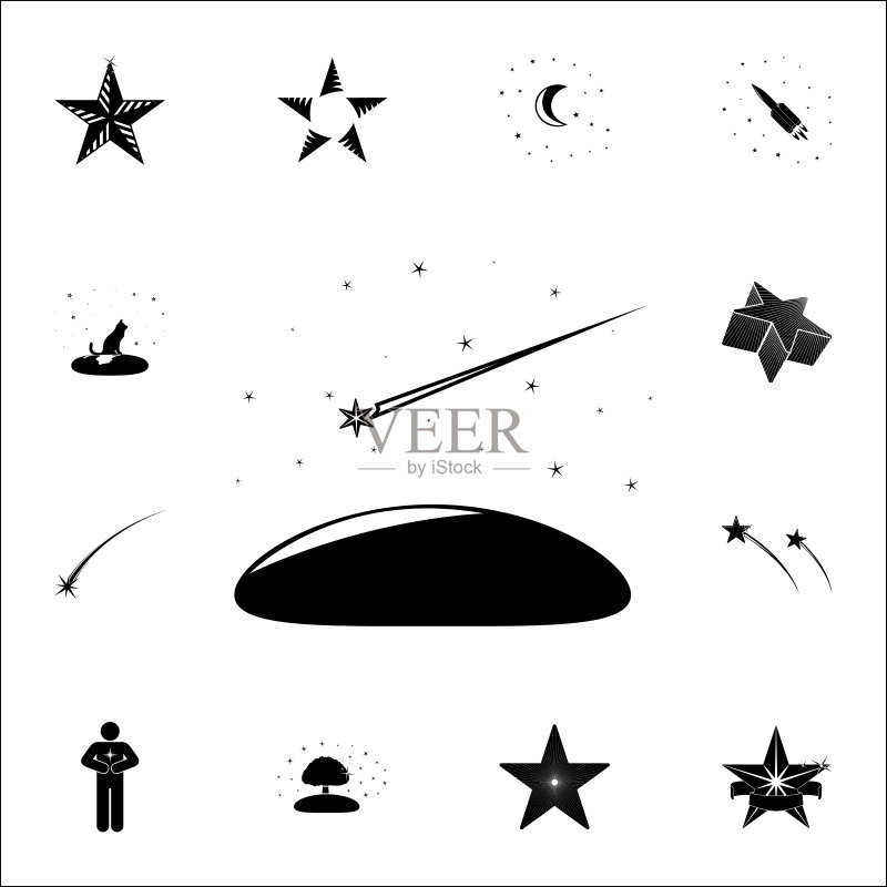 天空中的流星图标。用于网页和移动设备的通用星形图标集图标素材