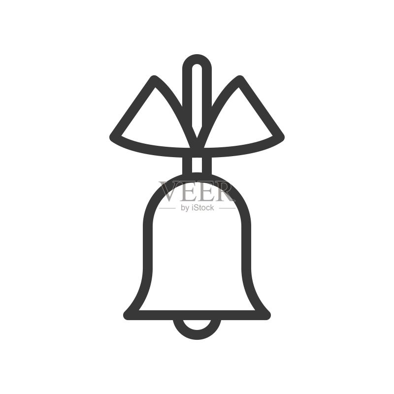 圣诞主题简易铃铛和蝴蝶结轮廓可编辑描边完美像素图标图标素材