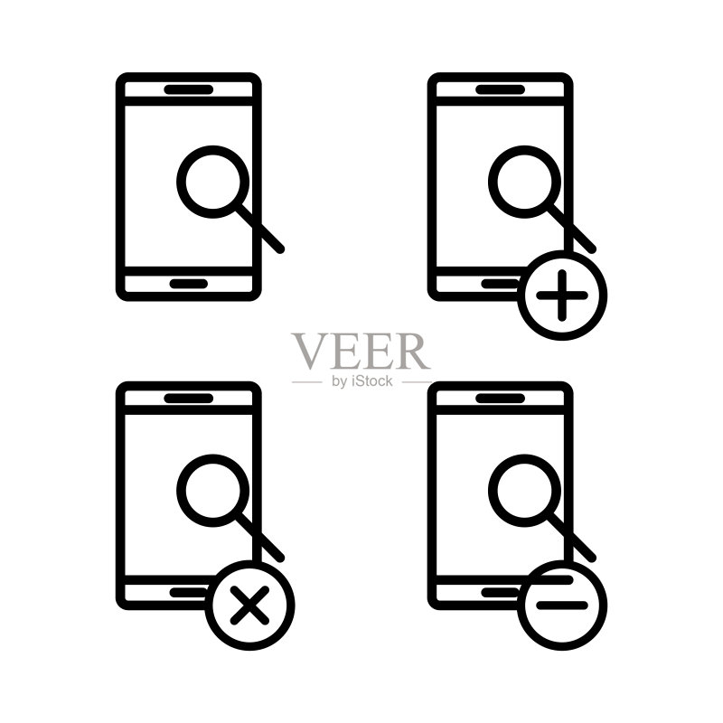 搜索智能手机图标集:用于移动概念和Web应用程序的手机图标元素,用于网站设计和应用程序开发的细线图标图标素材