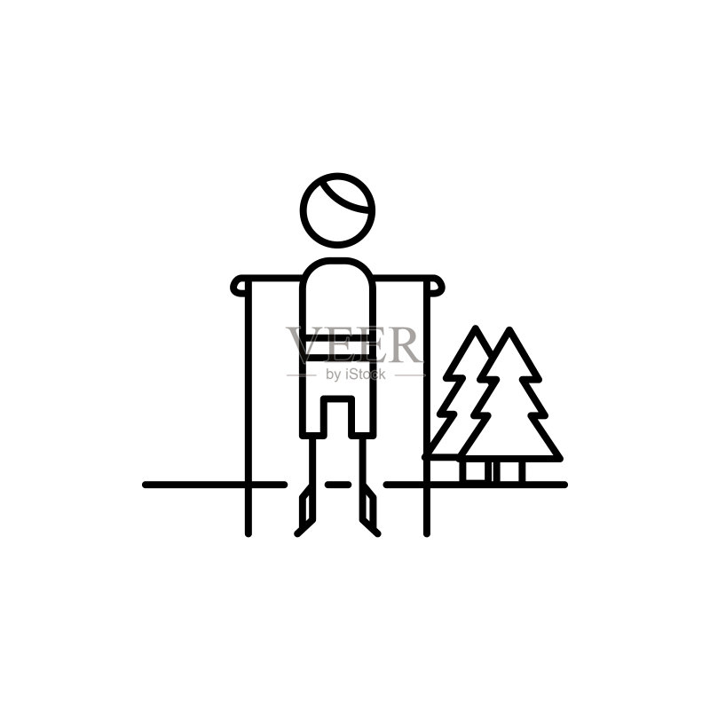 滑雪者图标。用于移动概念和Web应用程序的人类爱好图标元素。细线滑雪者图标可用于Web和移动设备图标素材