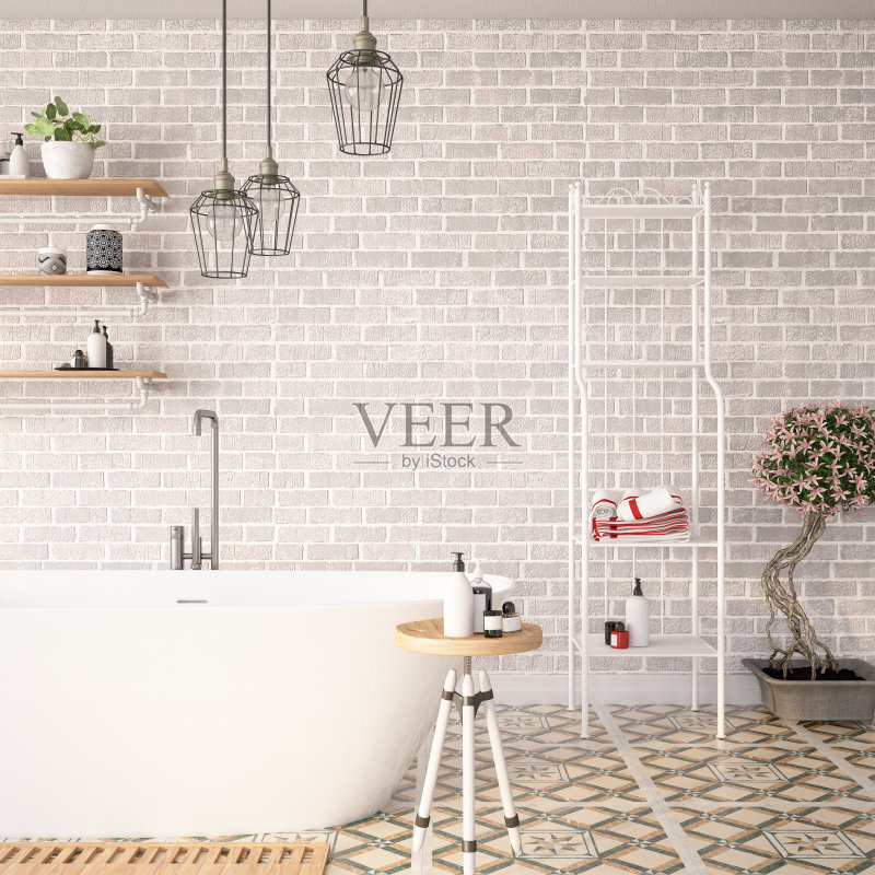 现代浴室与砖墙正版图片素材