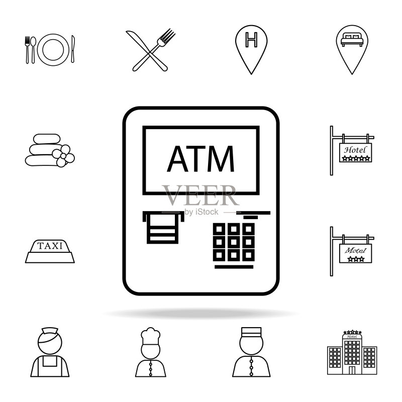 ATM图标,用于网页和移动端的酒店通用图标集图标素材