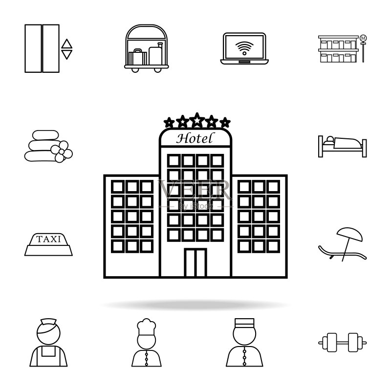 五星级酒店图标,适用于网页和移动设备的通用酒店图标集图标素材