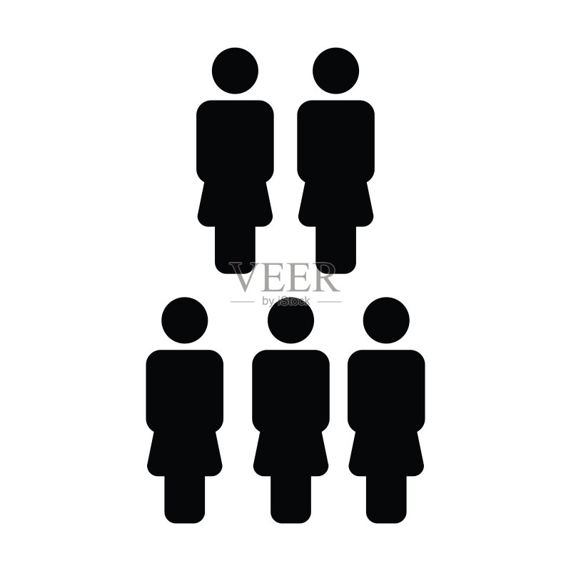 人力资源图标矢量女性团队人物符号头像,扁平彩色字形图用于业务管理团队图标素材