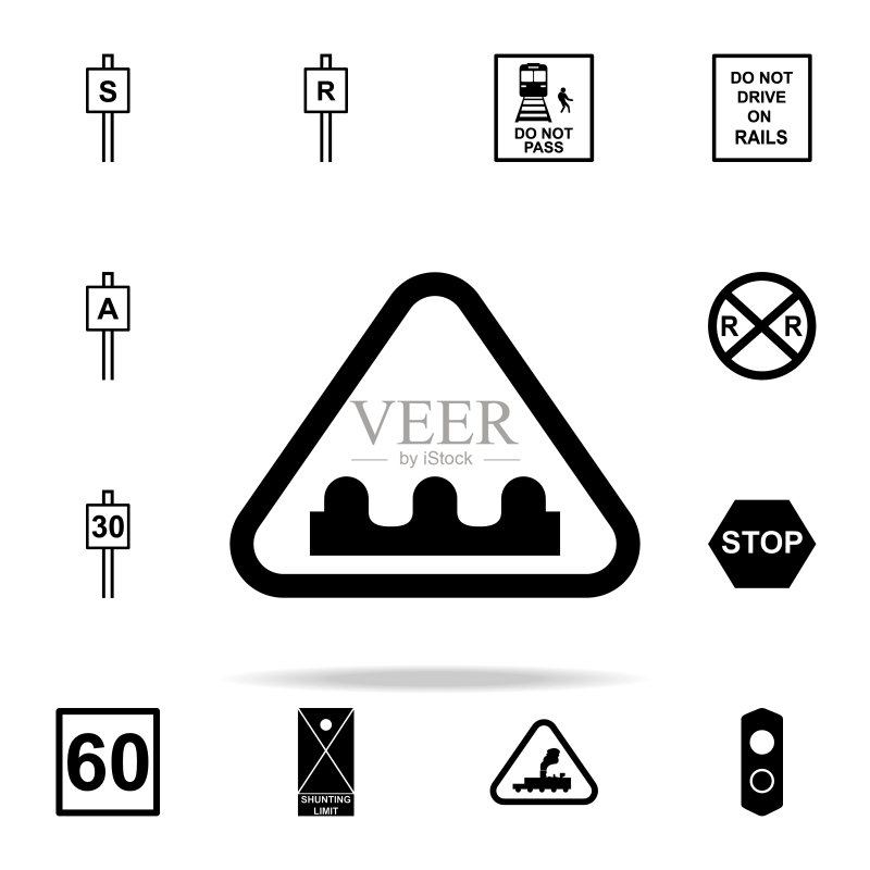 驼峰警告标志图标。铁路警告图标通用集,适用于Web和移动设备图标素材