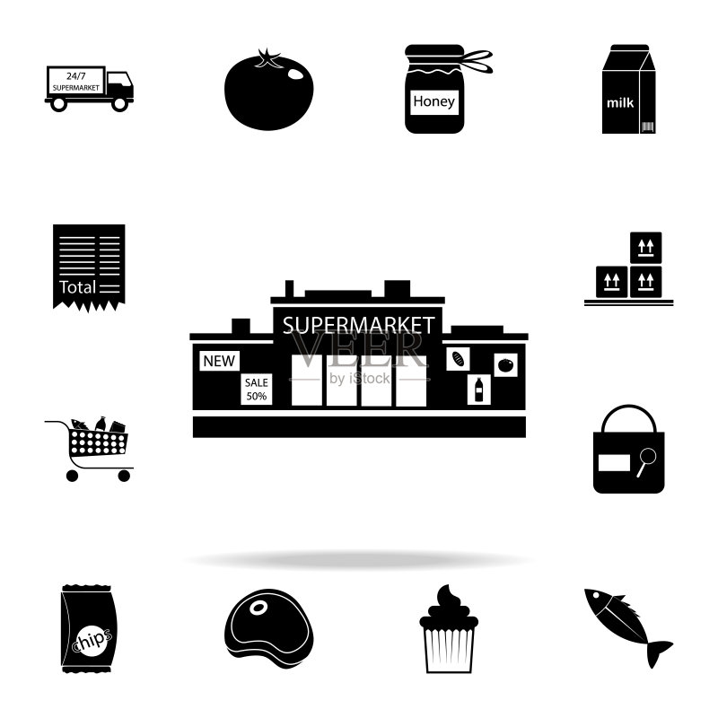 食品店图标。用于网页和移动端的通用市场图标集图标素材