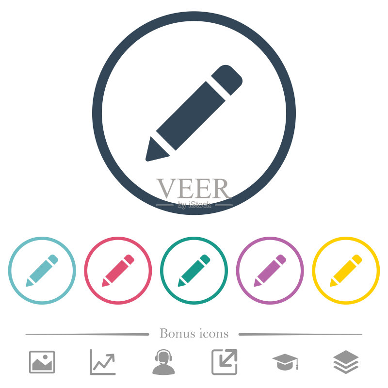 圆形轮廓中的带橡皮擦的单支铅笔扁平风格图标图标素材