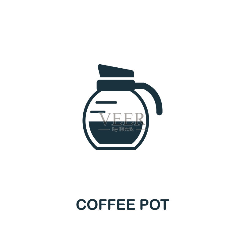 咖啡壶图标。咖啡店高级风格设计图标集合。用户界面和用户体验。像素完美的咖啡壶图标。用于网页设计、应用、软件、印刷。图标素材