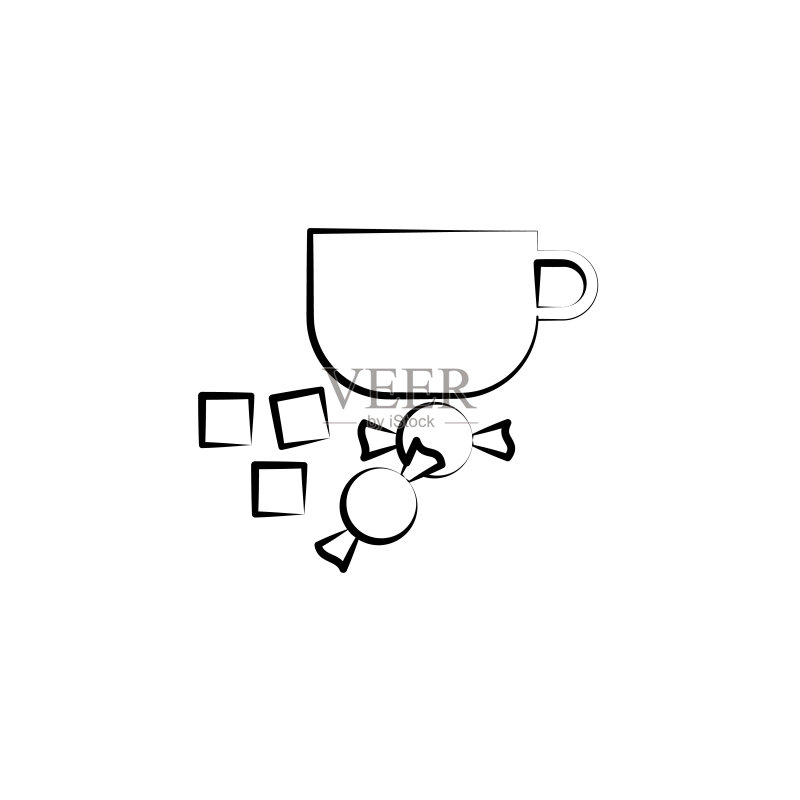 茶壶、糖图标。用于移动概念和Web应用程序的茶图标元素。手绘的茶壶、糖图标可用于Web和移动设备图标素材