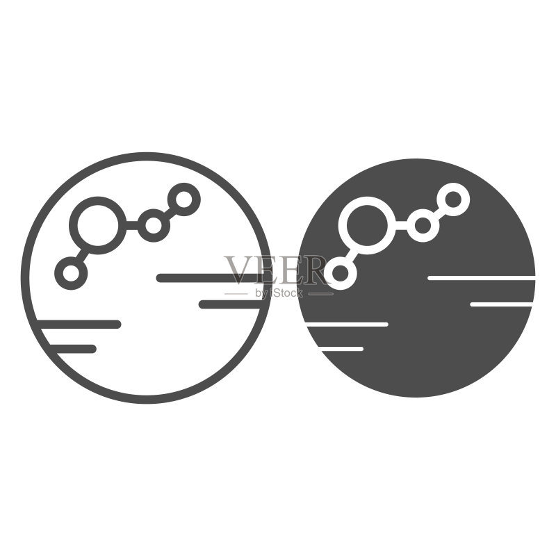 已殖民星球线条和标志图标。星球矢量图,白色背景隔离。星球轮廓样式设计,专为网页和App设计。EPS 10。图标素材