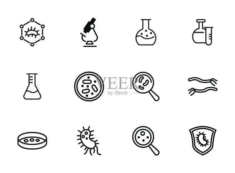 生物实验室线性图标集图标素材