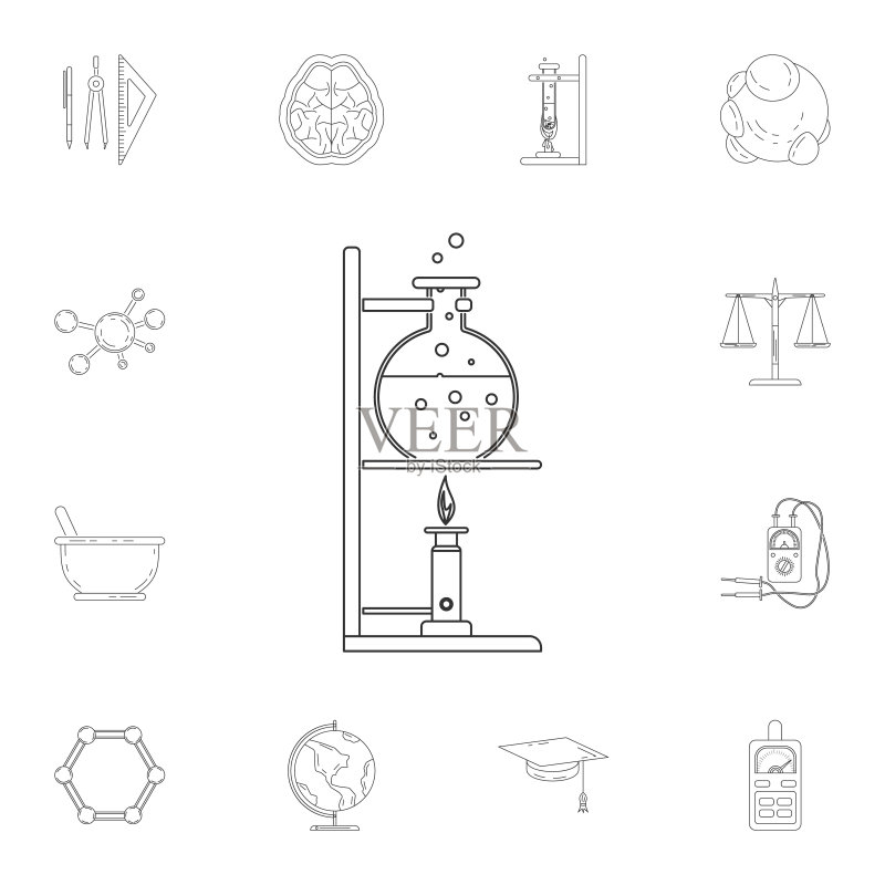 实验室煤气炉和玻璃器皿图标,科学系列优质设计图标,适用于网站、网页设计和APP图标素材