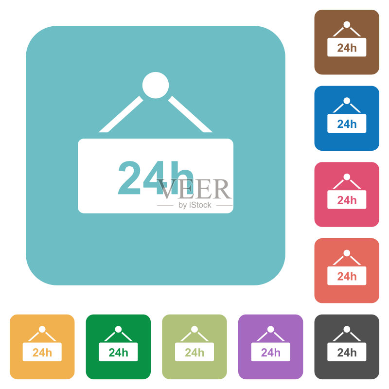带有24小时圆形方形扁平图标的悬挂桌图标素材