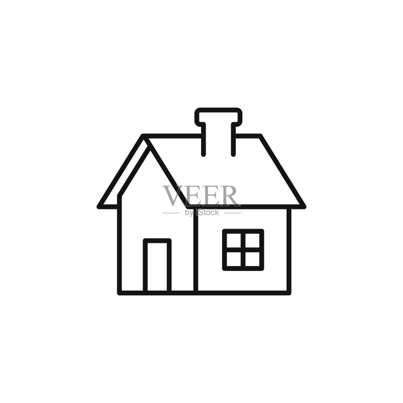 房屋线条图标、房屋轮廓符号、矢量隔离扁平插图(侧视图,房地产、房屋租赁)图标素材
