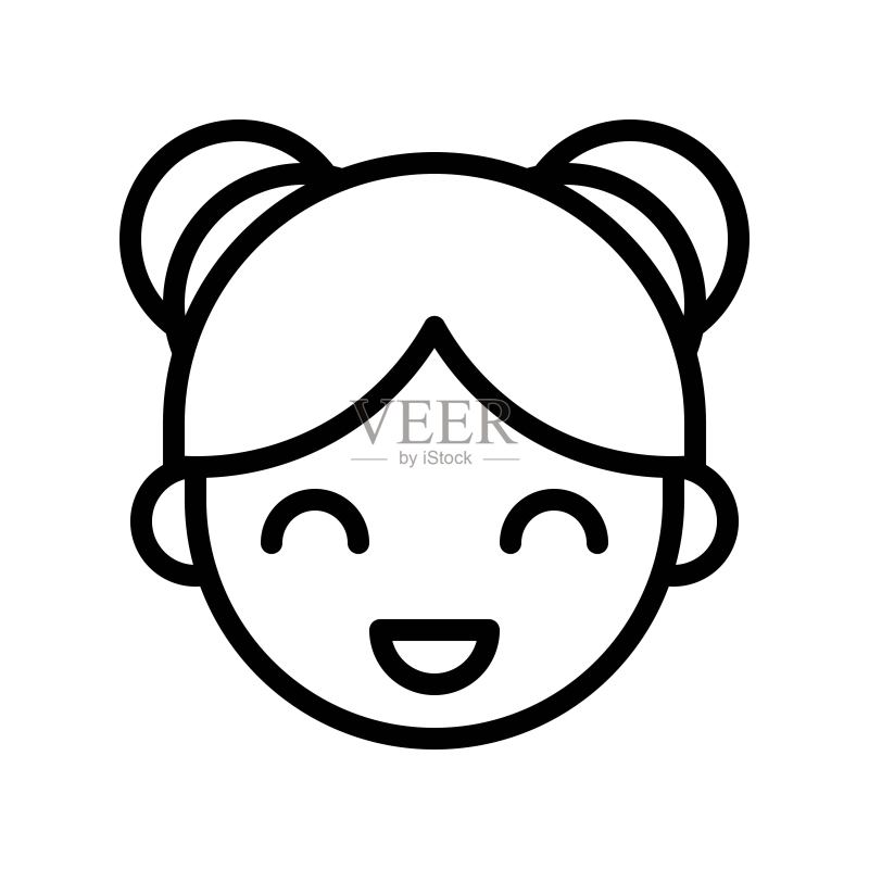 中国女孩面部矢量图,中国新年线条风格图标图标素材
