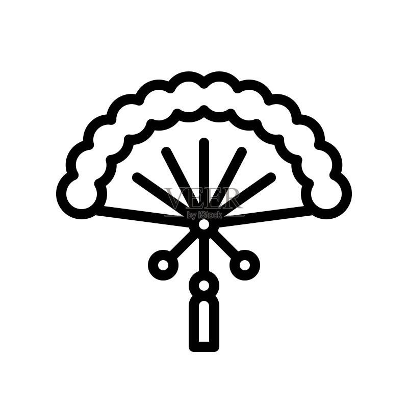 中国新年折扇矢量线性图标(可编辑描边)图标素材
