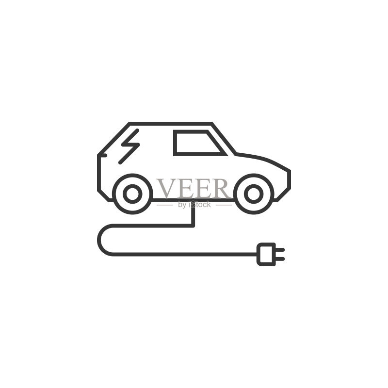 带充电插头图标的电动汽车,可持续能源图标的简单轮廓矢量,适用于UI和UX、网站或移动应用图标素材