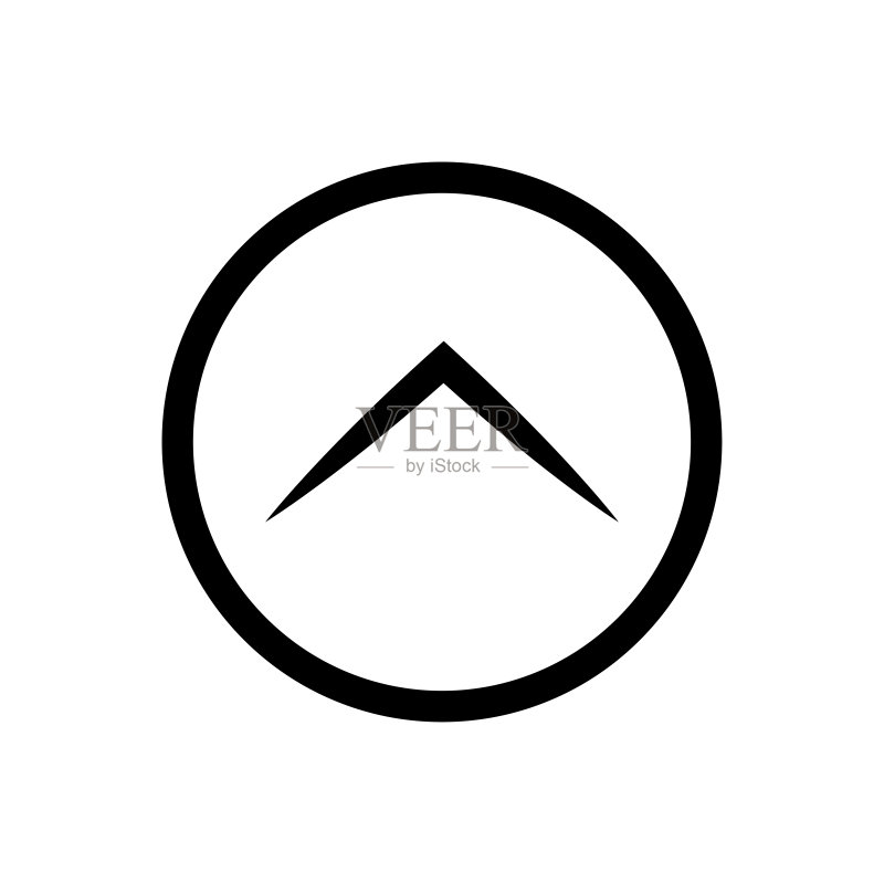 向上箭头圆形图标。矢量图,扁平标志符号在圆内,灰色,透明背景。为网页和软件界面设计。图标素材