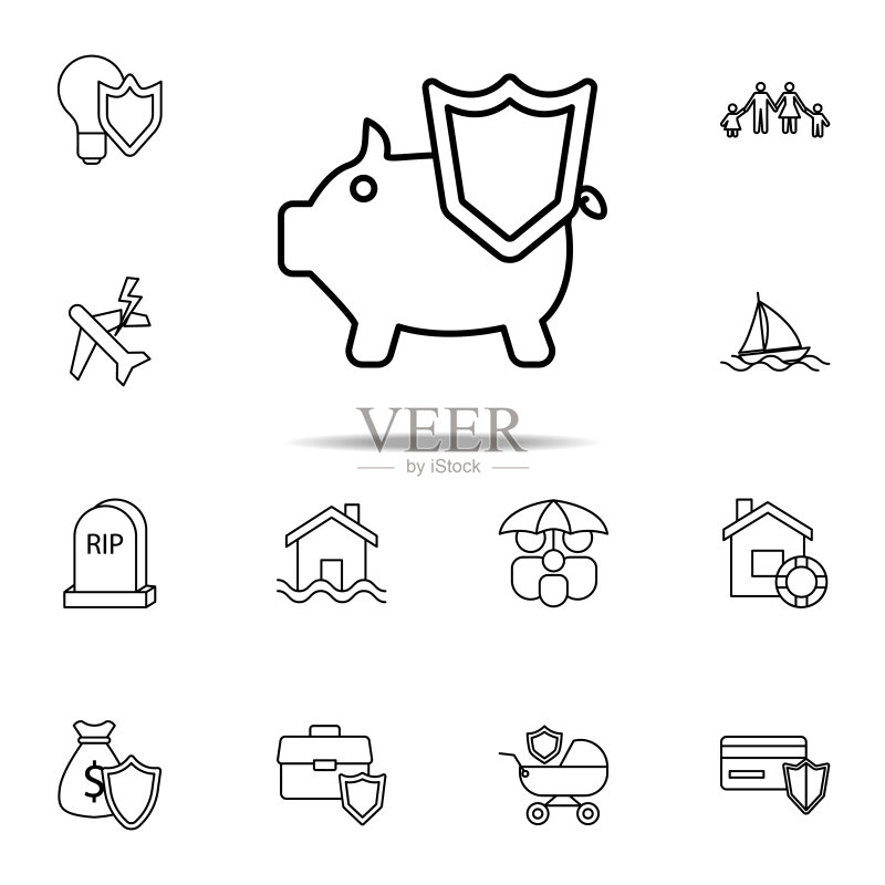 省钱线条图标。适用于Web和移动设备的保险图标通用集图标素材