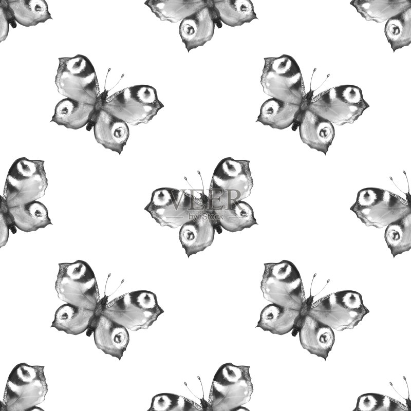 无缝图案与蝴蝶。艺术背景正版插画素材