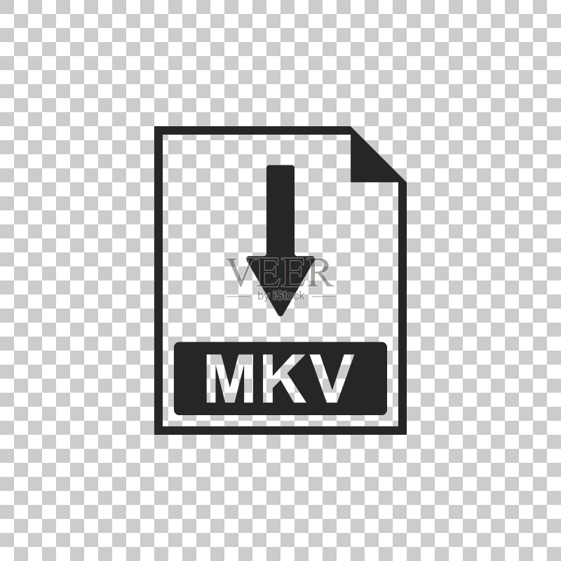 MKV文件图标,带透明背景的MKV下载按钮,扁平设计矢量图图标素材