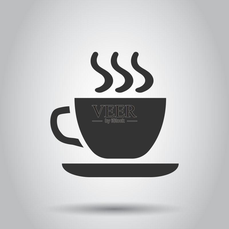 扁平风格的咖啡、茶杯图标。白色背景上的咖啡杯矢量图。饮品商业概念。图标素材