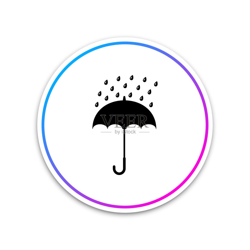 白色背景上的雨伞和雨滴图标图标素材
