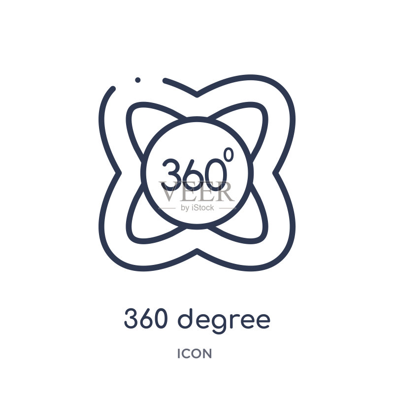 来自人工智能轮廓集合的线性360度图标。在白色背景上隔离的细线360度矢量。360度趋势图图标素材