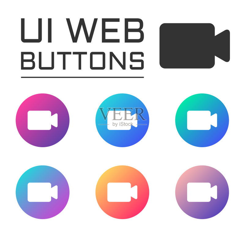 视频摄像头帐户UI Web按钮。UI元素。用于Web、移动和用户界面设计的流行渐变上的视频摄像头矢量图标图标素材