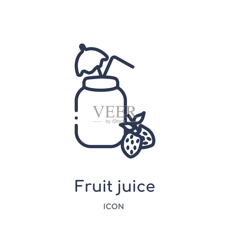 饮品轮廓系列之线性果汁图标。白色背景上的细线果汁矢量图。果汁趋势插图图标素材