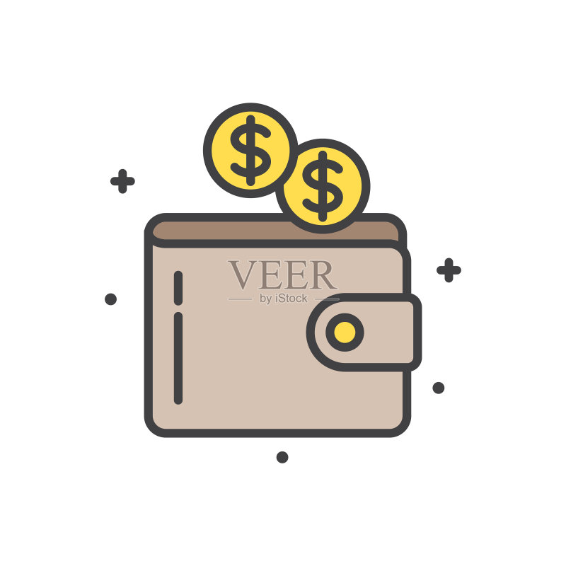 现代简洁钱包现金线条图标图标素材