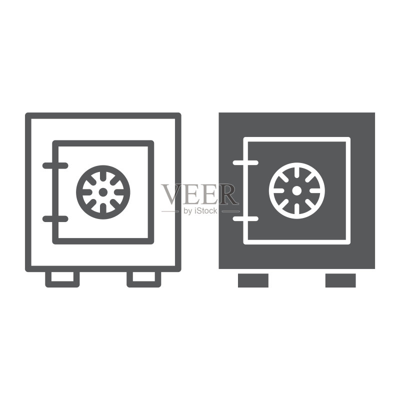 保险箱线性图标和glyph图标图标素材