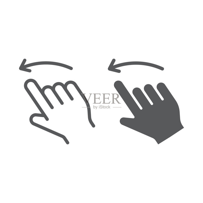 左划线和glyph图标,动作和手势符号,矢量图形,白色背景上的线性图案图标素材