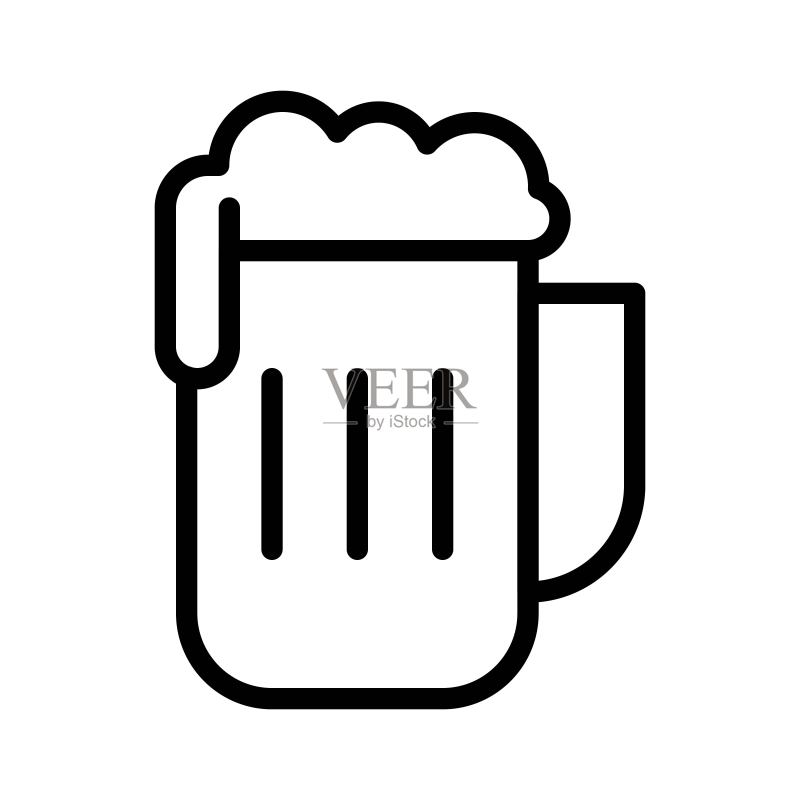 啤酒杯矢量图,烧烤相关线条样式可编辑描边图标图标素材