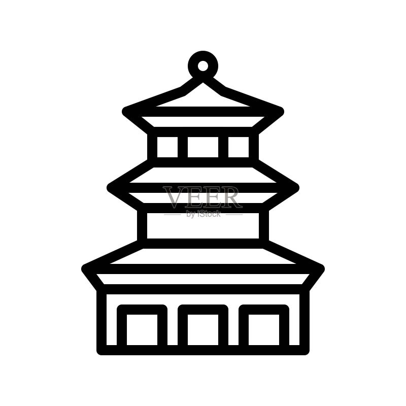 中国城堡矢量图,中国农历新年线条风格图标图标素材